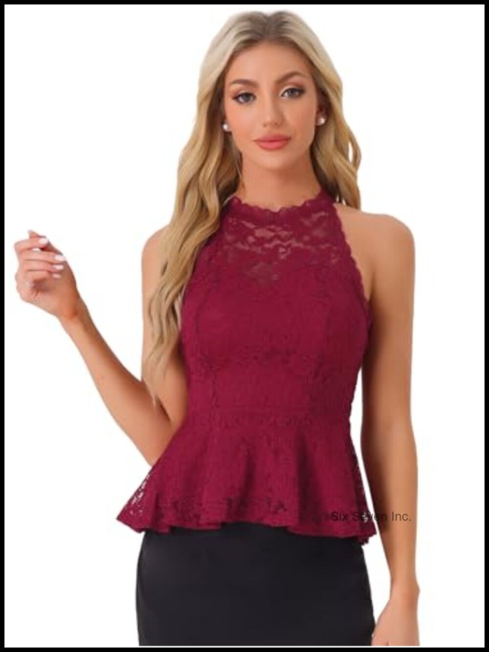 Lace Peplum Halter Tank Top Sleeveless Dressy Blouse